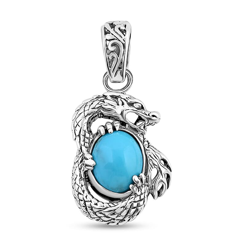 Bali Legacy Sleeping Beauty Turquoise 1.90 ctw Dragon Pendant in Sterling Silver