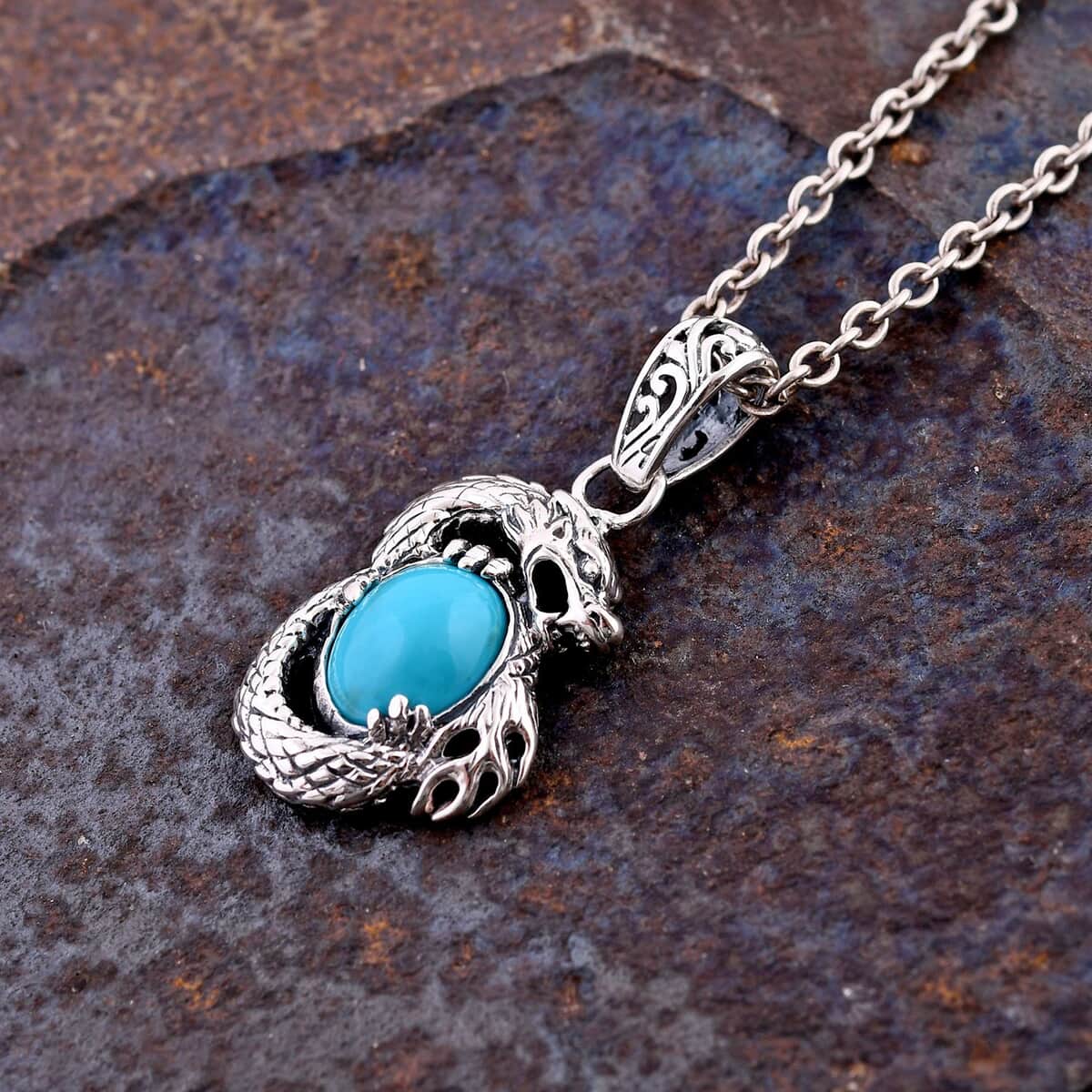 Bali Legacy Sleeping Beauty Turquoise 1.90 ctw Dragon Pendant in Sterling Silver image number 1