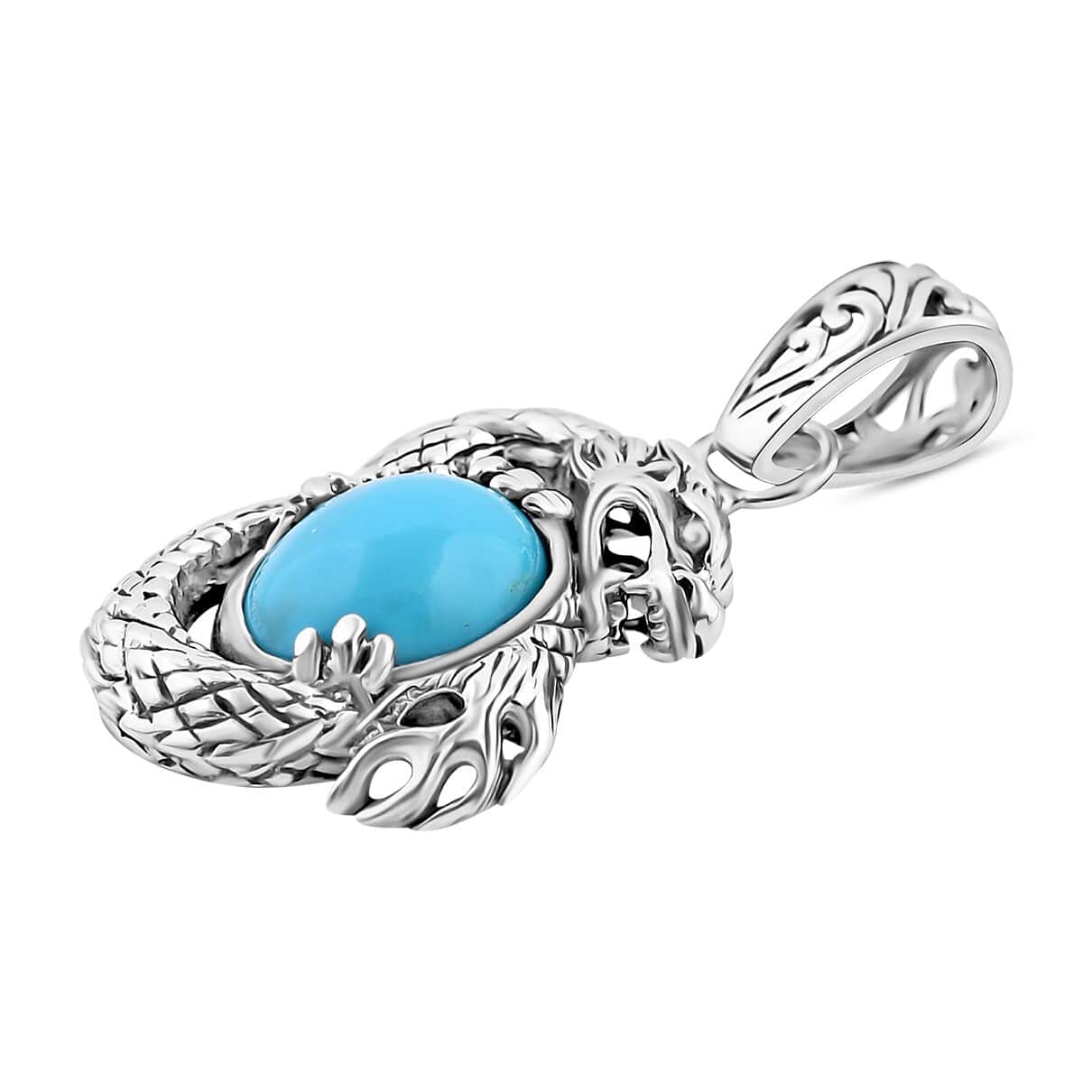 Bali Legacy Sleeping Beauty Turquoise 1.90 ctw Dragon Pendant in Sterling Silver image number 3