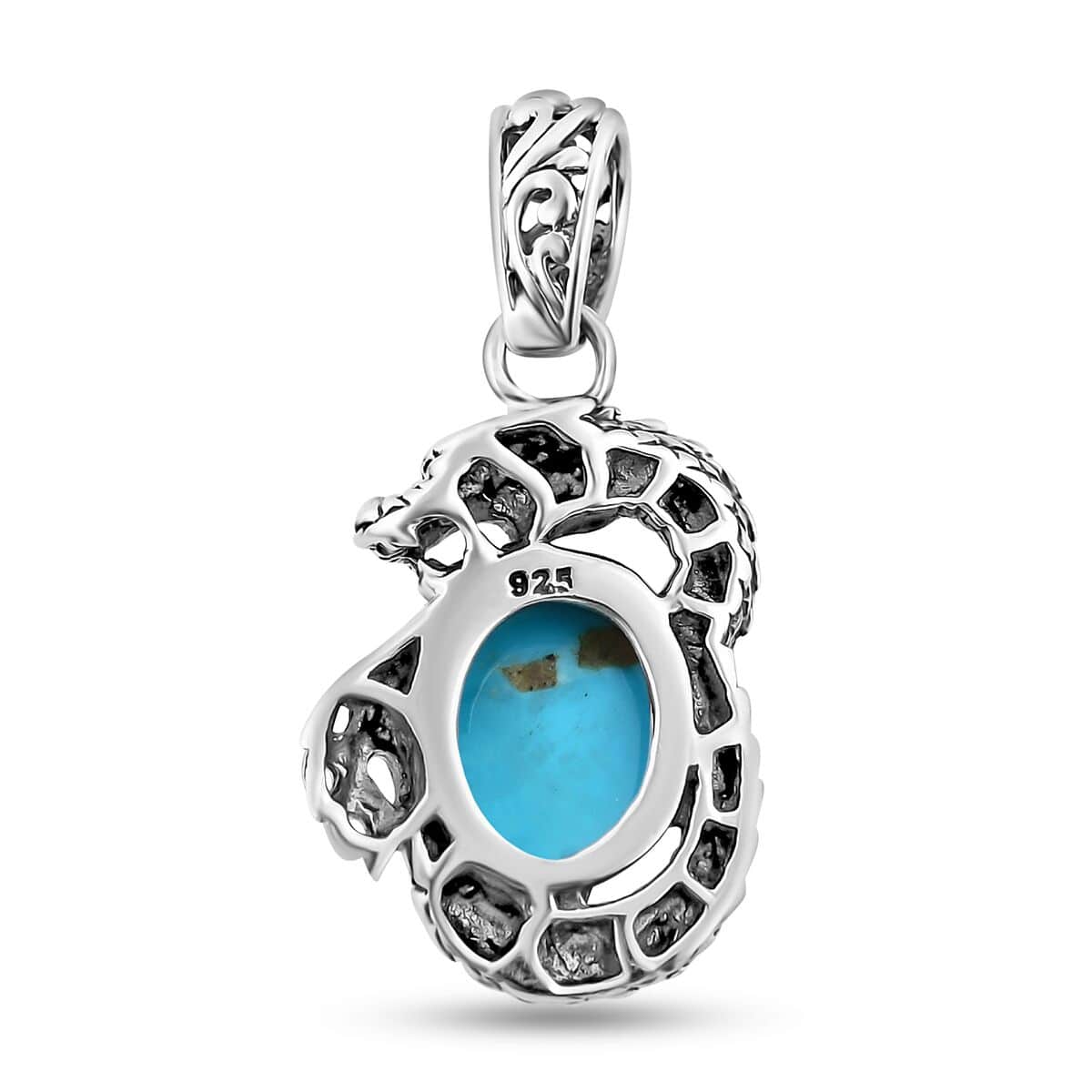 Bali Legacy Sleeping Beauty Turquoise 1.90 ctw Dragon Pendant in Sterling Silver image number 4