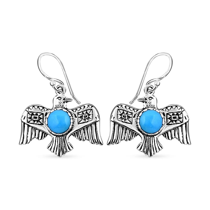 Bali Legacy Sleeping Beauty Turquoise Bird Earrings in Sterling Silver 2.40 ctw