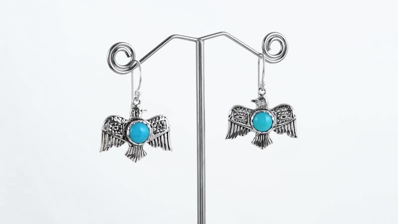 Bali Legacy Sleeping Beauty Turquoise Bird Earrings in Sterling Silver 2.40 ctw