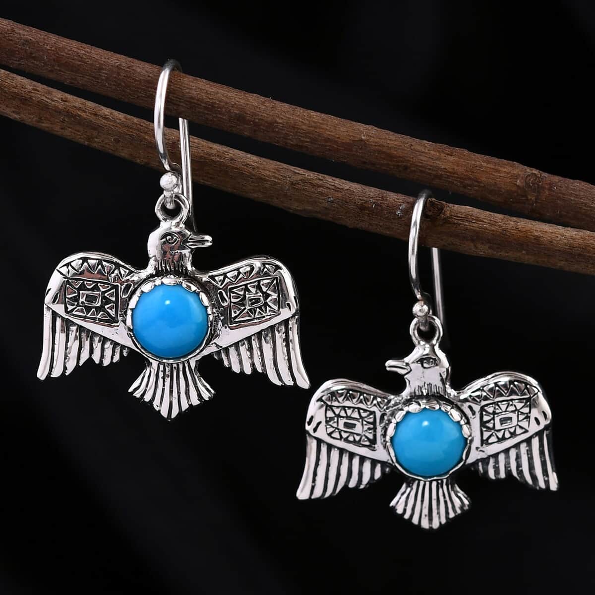 Bali Legacy Sleeping Beauty Turquoise Bird Earrings in Sterling Silver 2.40 ctw image number 1