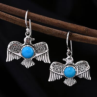 Bali Legacy Sleeping Beauty Turquoise Bird Earrings in Sterling Silver 2.40 ctw