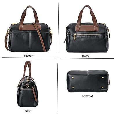 Black Genuine Leather Crossbody Bag with 2pc Long Shoulder Strap