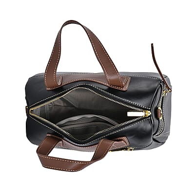 Black Genuine Leather Crossbody Bag with 2pc Long Shoulder Strap