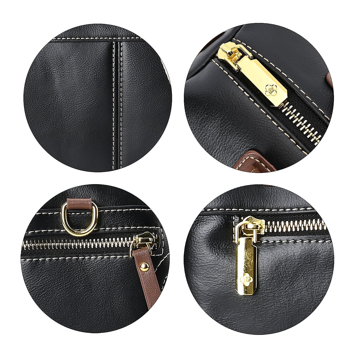 Black Genuine Leather Crossbody Bag with 2pc Long Shoulder Strap