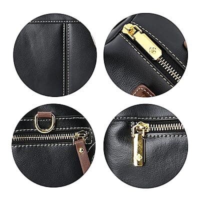 Black Genuine Leather Crossbody Bag with 2pc Long Shoulder Strap