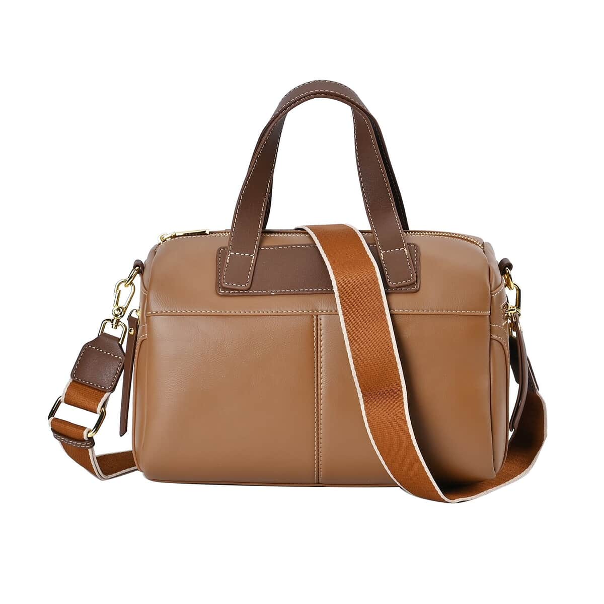 Tan Genuine Leather Crossbody Bag with 2pc Long Shoulder Strap image number 0