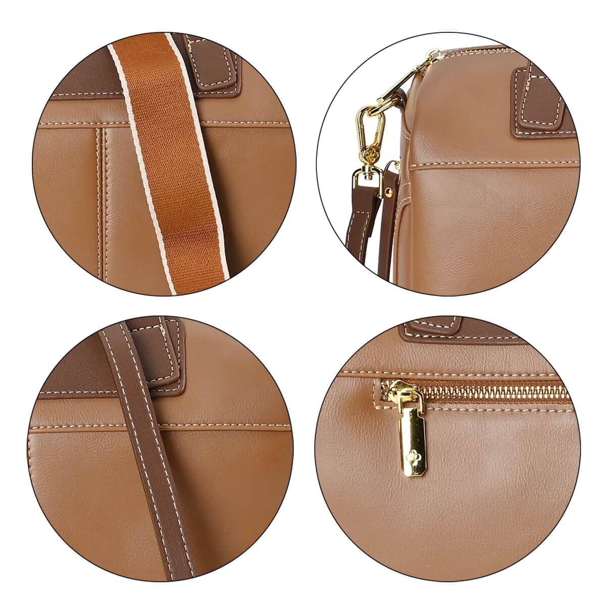 Tan Genuine Leather Crossbody Bag with 2pc Long Shoulder Strap image number 5