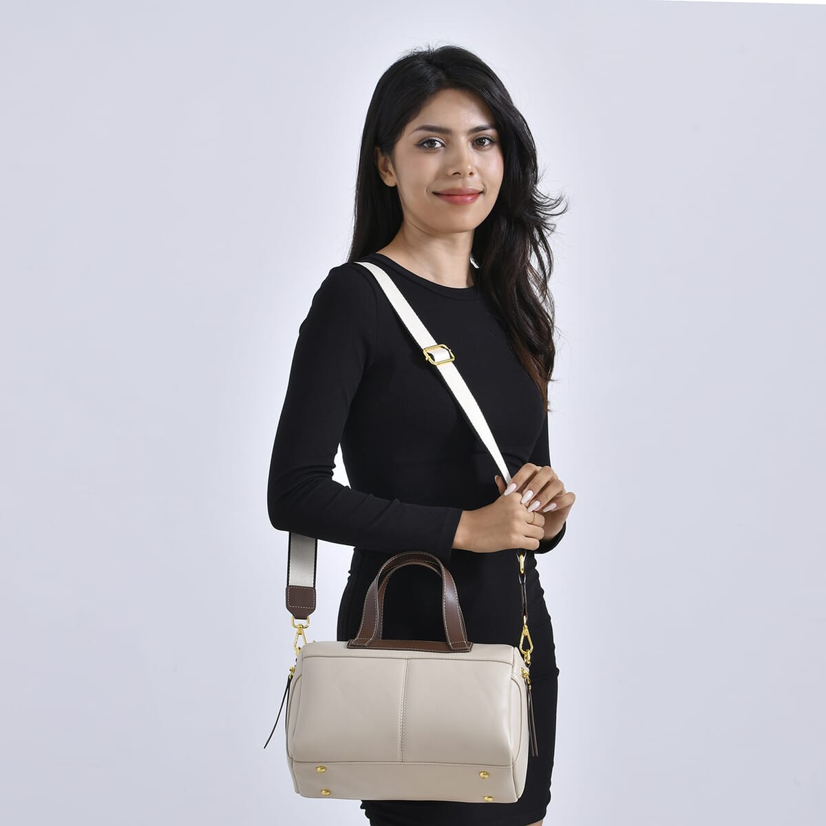Off White Genuine Leather Crossbody Bag with 2pc Long Shoulder Strap image number 1