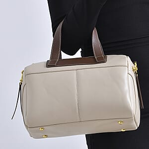 Off White Genuine Leather Crossbody Bag with 2pc Long Shoulder Strap