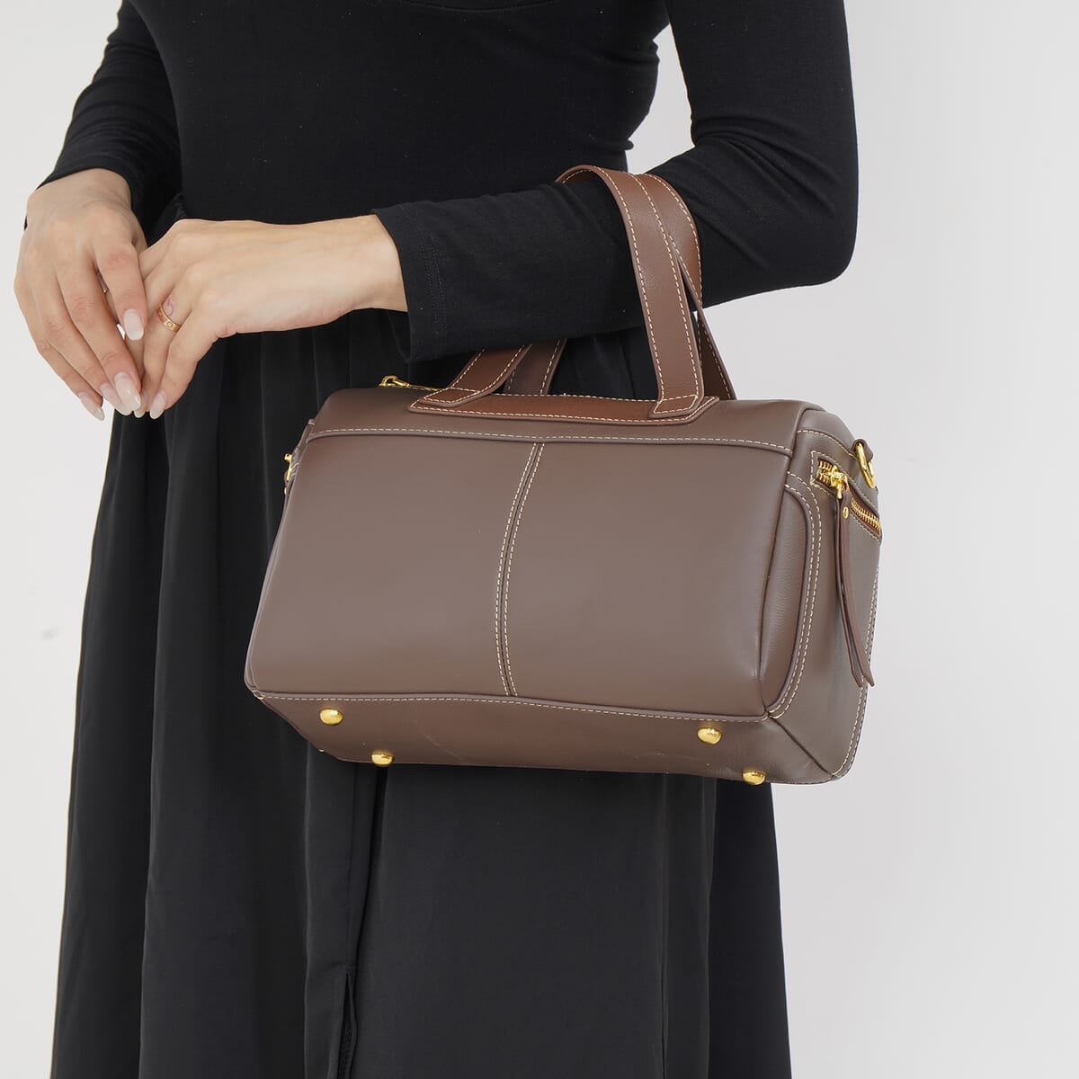 Brown Genuine Leather Crossbody Bag with 2pc Long Shoulder Strap image number 2