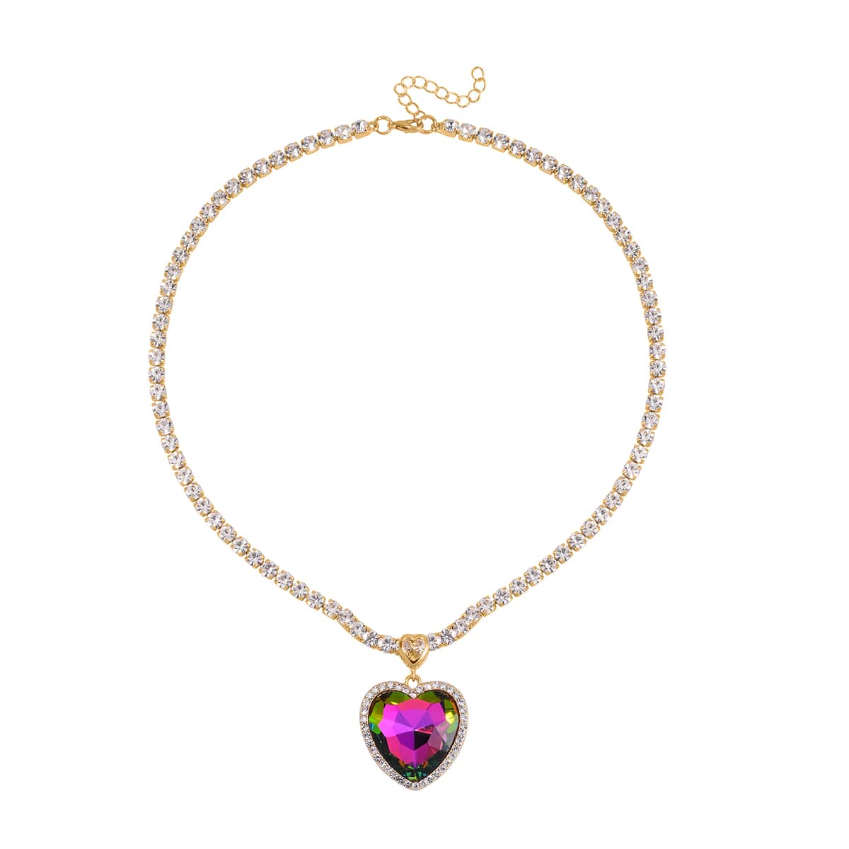 Magic Color Glass and Austrian Crystal Heart Necklace 20-22 Inches in Goldtone image number 2