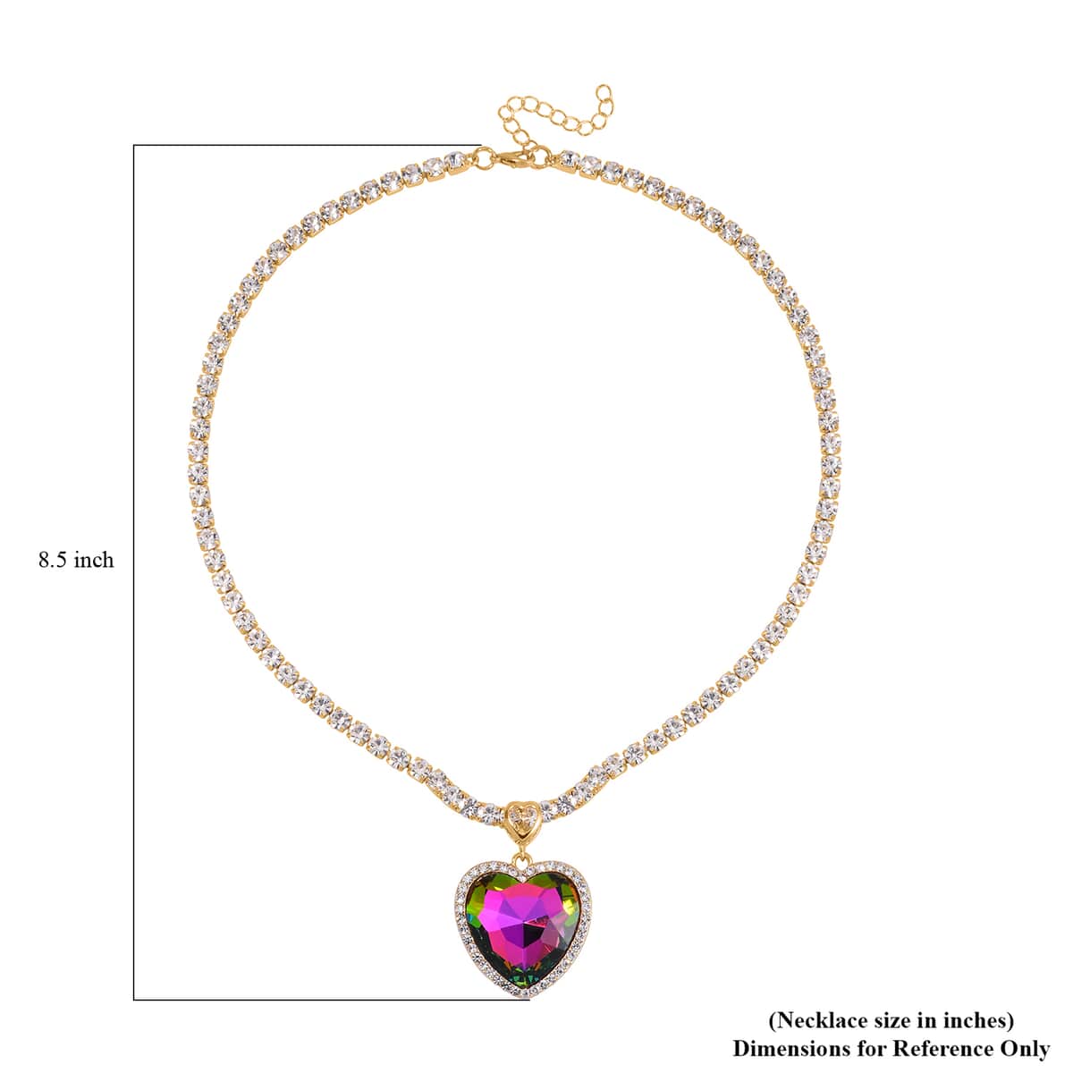 Magic Color Glass and Austrian Crystal Heart Necklace 20-22 Inches in Goldtone image number 6