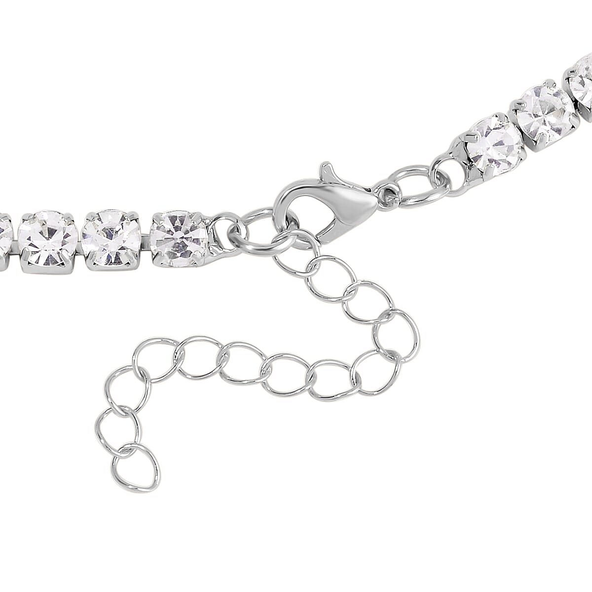 White Glass and Austrian Crystal Heart Necklace 20-22 Inches in Silvertone image number 5