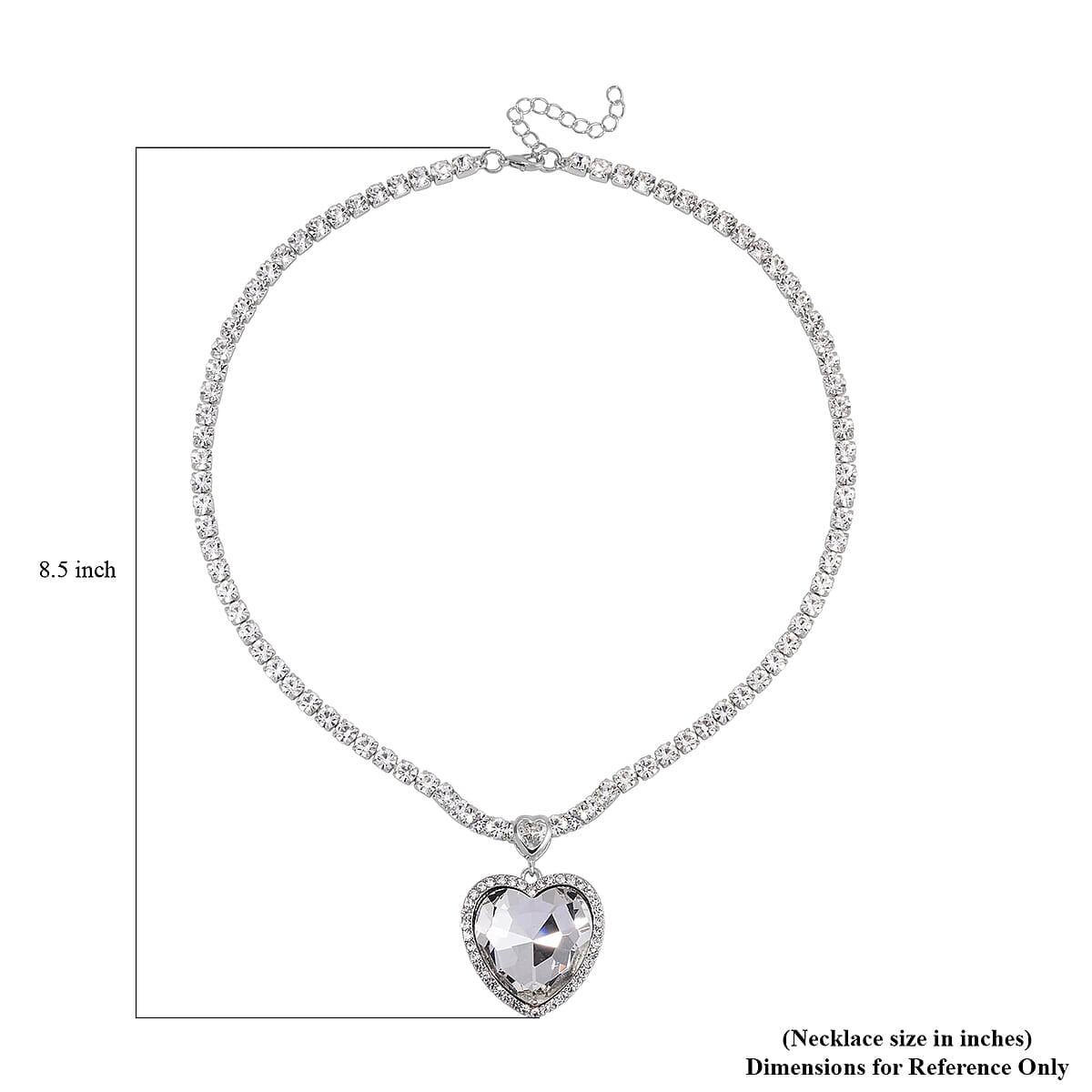White Glass and Austrian Crystal Heart Necklace 20-22 Inches in Silvertone image number 6