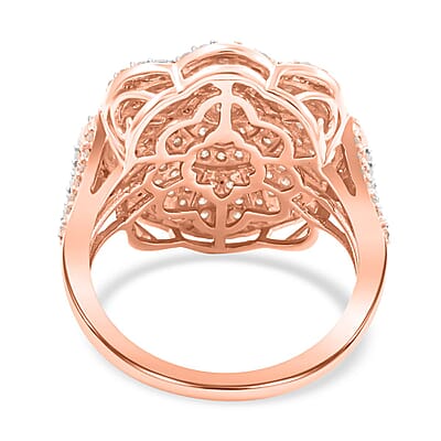 Natural Pink and White Diamond Floral Ring in Vermeil Rose Over Sterling Silver (Size 10.0) 1.00 ctw