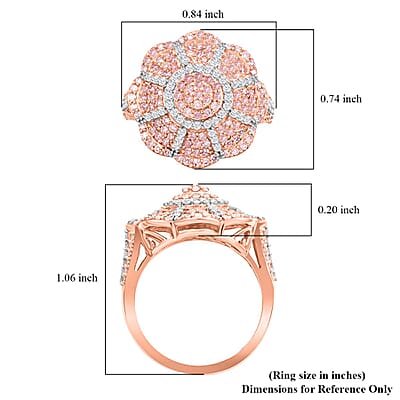Natural Pink and White Diamond Floral Ring in Vermeil Rose Over Sterling Silver (Size 10.0) 1.00 ctw