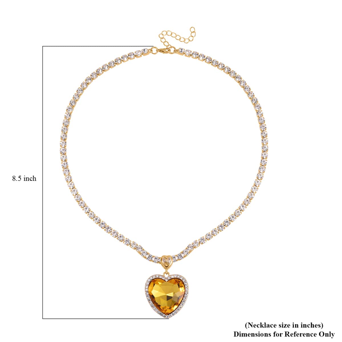 Yellow Glass and Austrian Crystal Heart Necklace 20-22 Inches in Goldtone image number 6