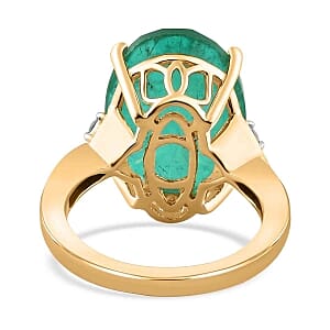 Emeraldine Triplet Quartz and White Zircon 9.83 ctw Solitaire Ring in Vermeil Yellow Gold Over Sterling Silver (Size 11.5)