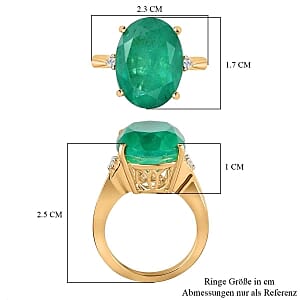 Emeraldine Triplet Quartz and White Zircon 9.83 ctw Solitaire Ring in Vermeil Yellow Gold Over Sterling Silver (Size 11.5)