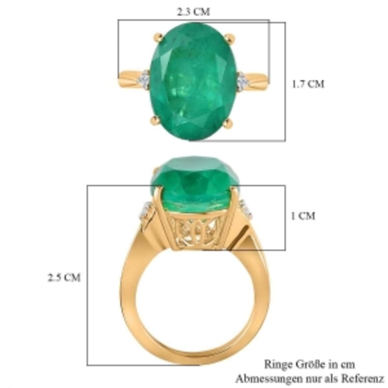 Emeraldine Triplet Quartz and White Zircon 9.83 ctw Solitaire Ring in Vermeil Yellow Gold Over Sterling Silver (Size 11.5)