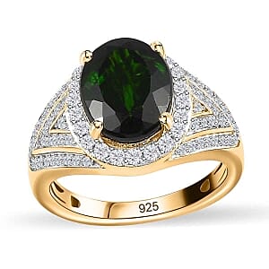 Chrome Diopside and White Zircon4.61 ctw Ring in Vermeil Yellow Gold Over Sterling Silver (Size 6.5)