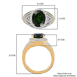 Chrome Diopside and White Zircon4.61 ctw Ring in Vermeil Yellow Gold Over Sterling Silver (Size 6.5)