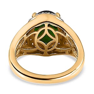 Premium Chrome Diopside and White Zircon 5.10 ctw Ring in Vermeil Yellow Gold Over Sterling Silver (Size 9.0) (5.37 g)