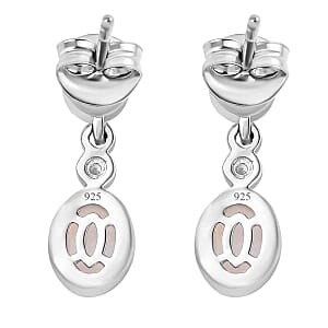 Ethiopian Welo Opal and White Zircon Dangling 1.54 ctw Earrings in Rhodium Over Sterling Silver