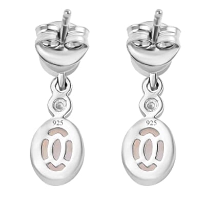 Ethiopian Welo Opal and White Zircon Dangling 1.54 ctw Earrings in Rhodium Over Sterling Silver