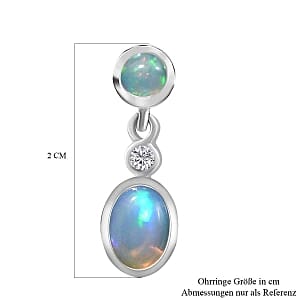 Ethiopian Welo Opal and White Zircon Dangling 1.54 ctw Earrings in Rhodium Over Sterling Silver