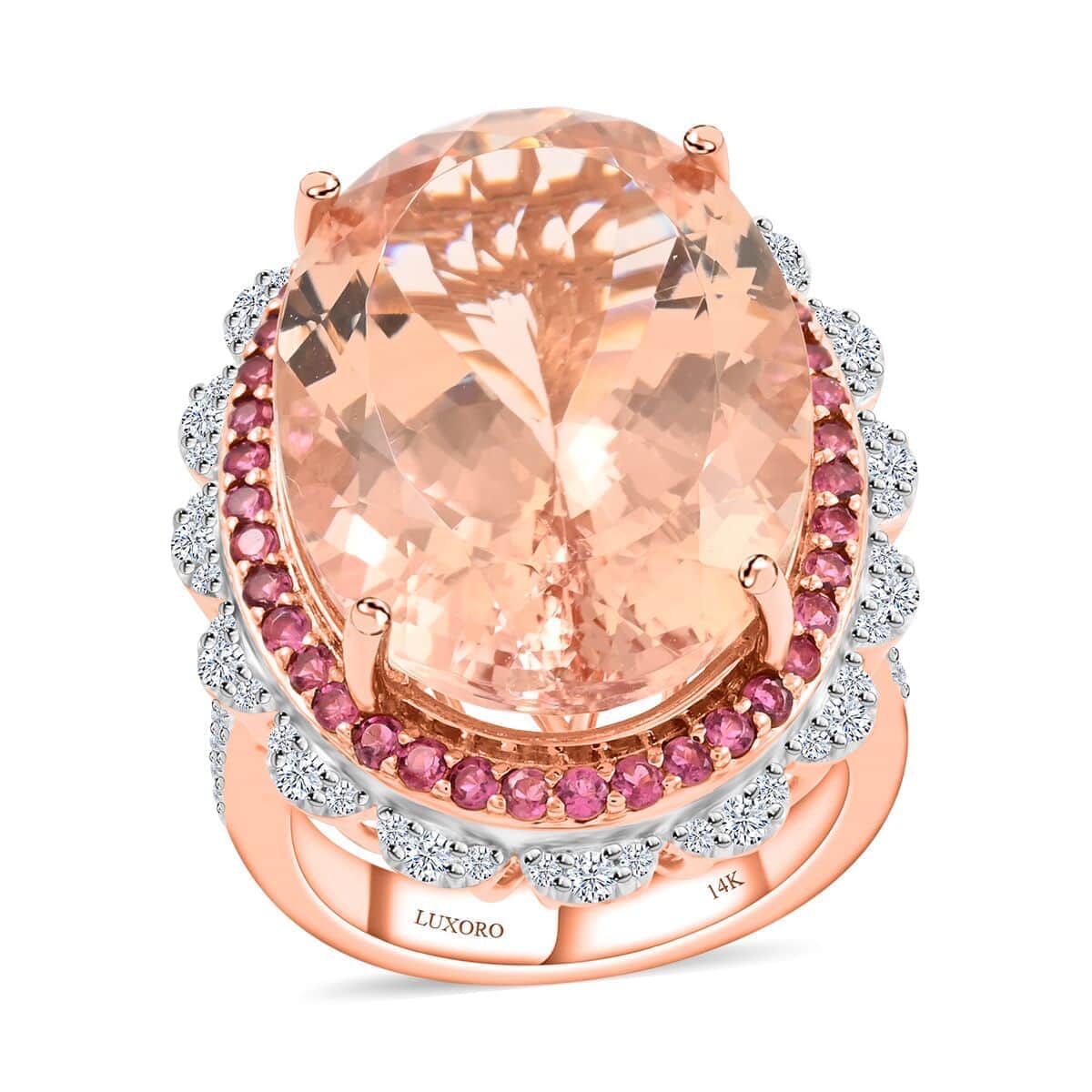 Luxoro 14K Rose Gold Marropino Morganite, Pink Tourmaline and Diamond G-H I1-I2 Ring (Size 7.0) 21.50 ctw image number 0