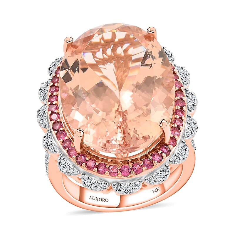 Luxoro 14K Rose Gold Marropino Morganite, Pink Tourmaline and Diamond G-H I1-I2 Ring (Size 7.0) 21.50 ctw