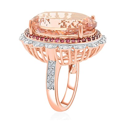 Luxoro 14K Rose Gold Marropino Morganite, Pink Tourmaline and Diamond G-H I1-I2 Ring (Size 7.0) 21.50 ctw