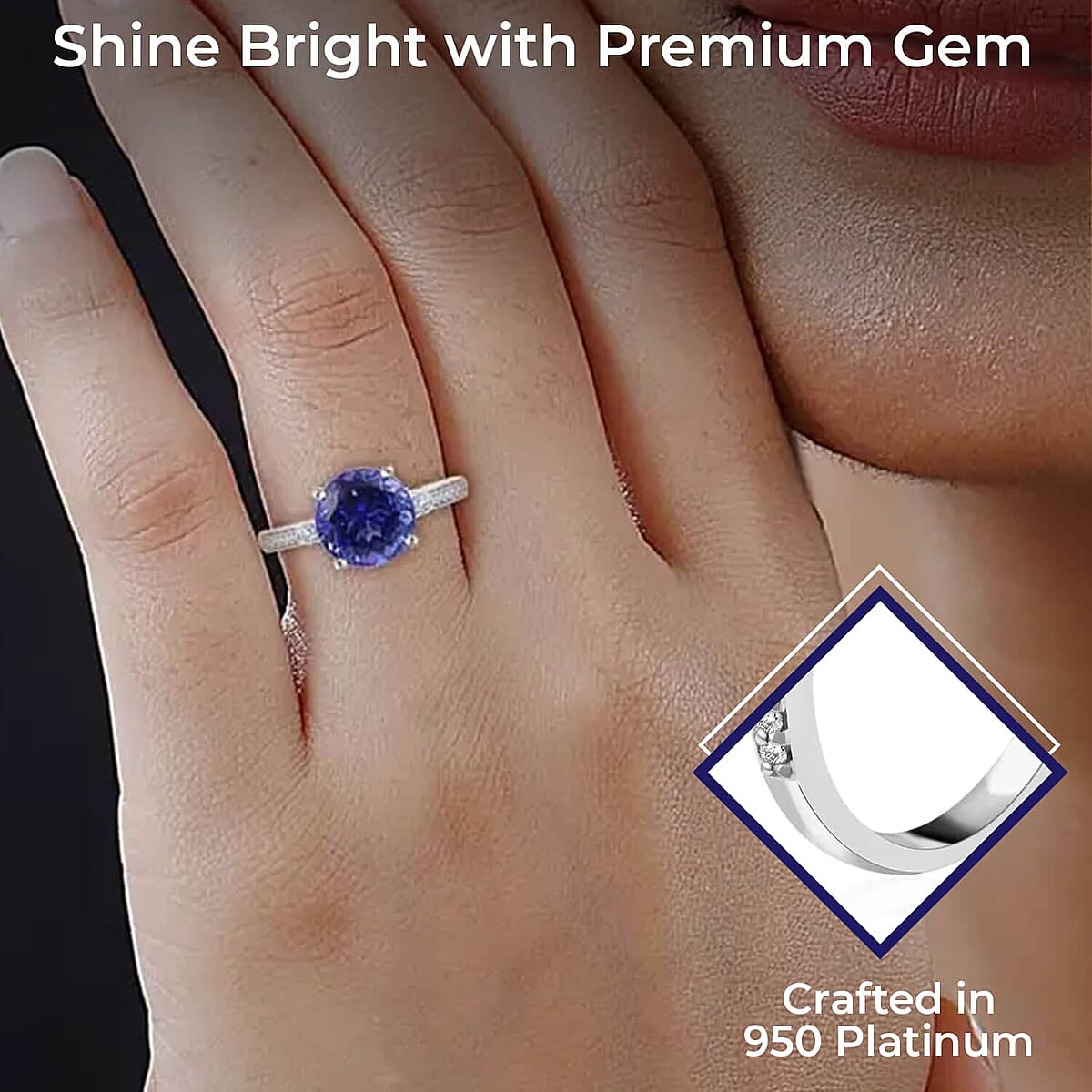 Rhapsody Certified & Appraised AAAA Tanzanite and E-F VS Diamond 3.25 ctw Ring, 950 Platinum Ring, Wedding Ring 4.80 Grams (Size 11.0) image number 2