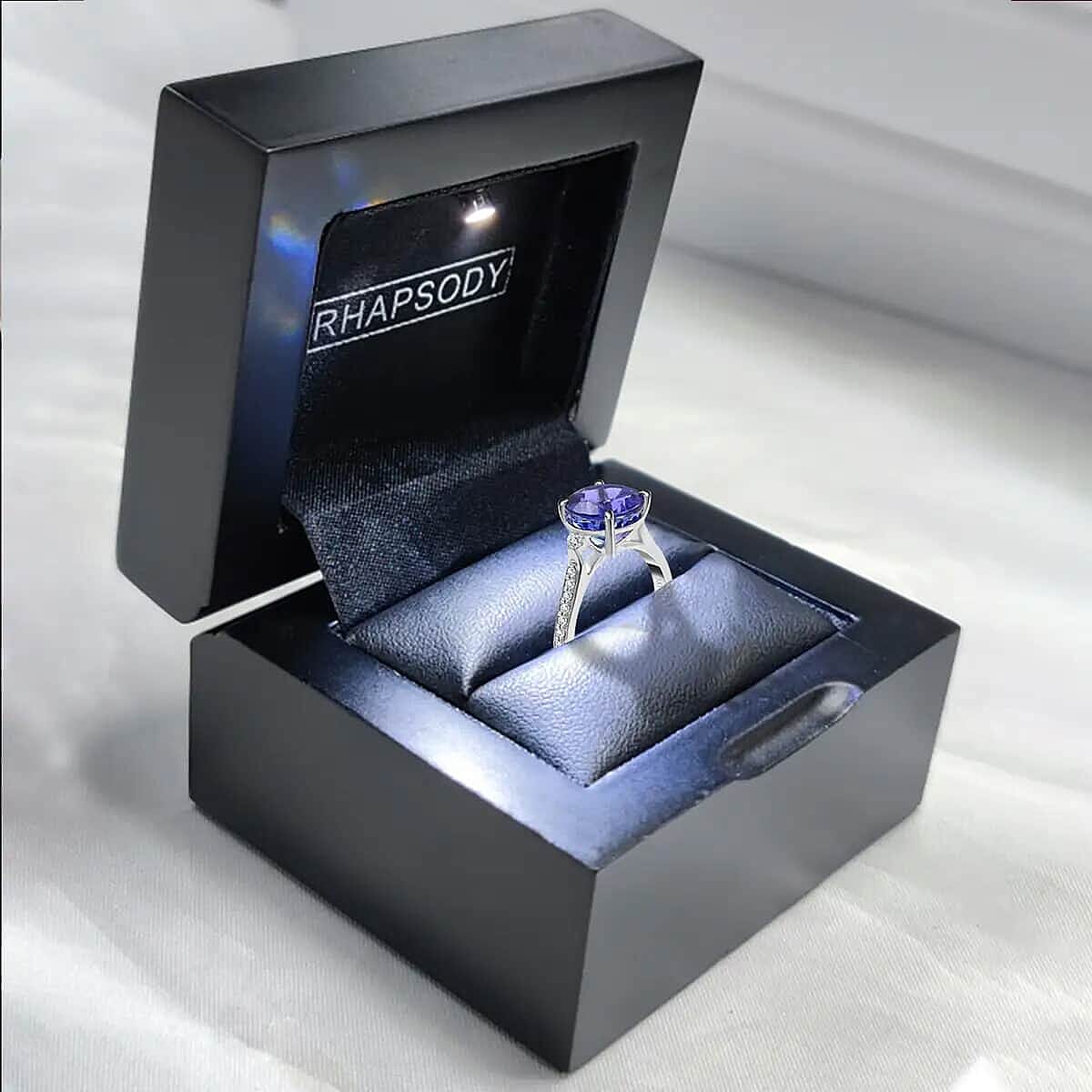 Rhapsody Certified & Appraised AAAA Tanzanite Ring,  E-F VS Diamond Accent Ring, 950 Platinum Ring, Wedding Ring 4.80 Grams 3.25 ctw (Size 6.5) image number 6