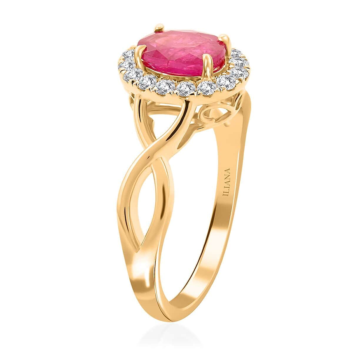Certified & Appraised Iliana AAA Mozambique Ruby and G-H SI Diamond 1.25 ctw Infinity Shank Ring in 18K Yellow Gold (Size 10.5) 4.05 Grams image number 3