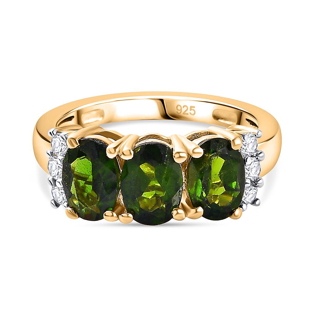 Chrome Diopside and White Zircon 2.91 ctw Ring in 18K Vermeil Yellow Gold Over Sterling Silver (Size 9.0)