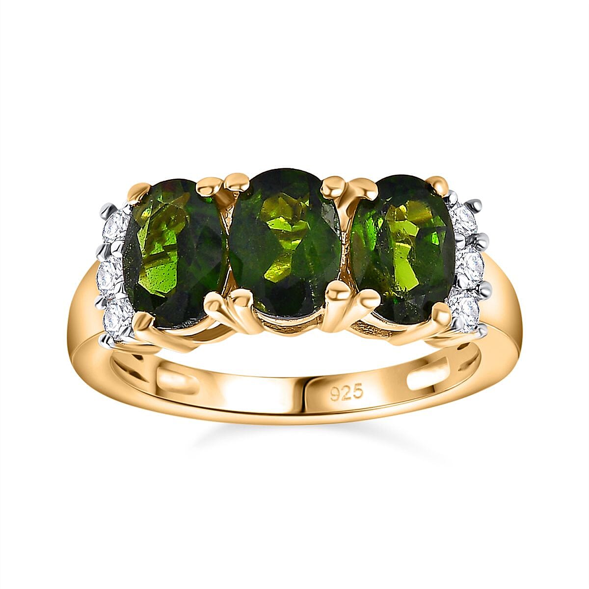 Chrome Diopside and White Zircon 2.91 ctw Ring in 18K Vermeil Yellow Gold Over Sterling Silver (Size 9.0)