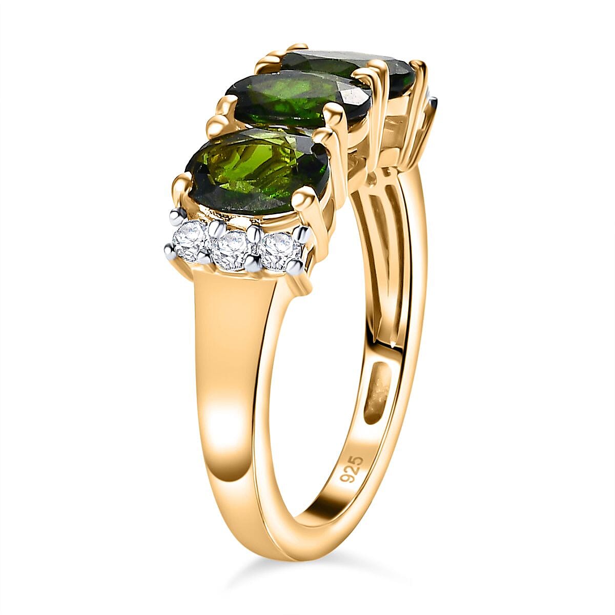 Chrome Diopside and White Zircon 2.91 ctw Ring in 18K Vermeil Yellow Gold Over Sterling Silver (Size 9.0)