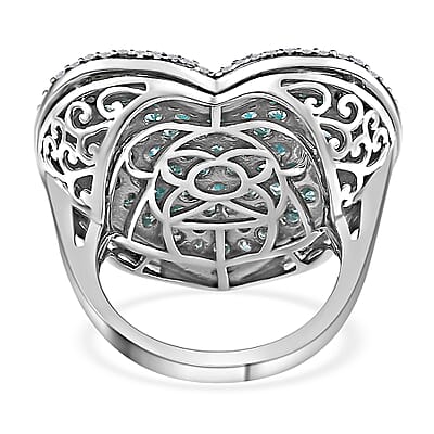 Madagascar Paraiba Apatite and Moissanite Heart Ring in Platinum Over Sterling Silver (Size 10.0) 5.00 ctw