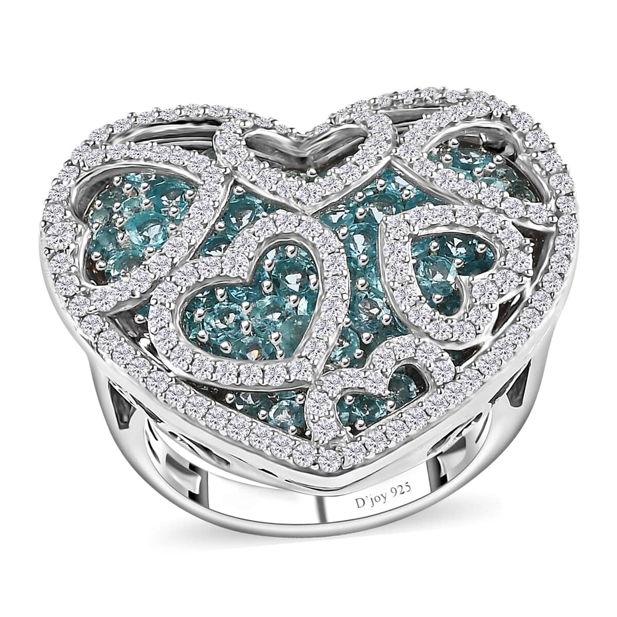 Madagascar Paraiba Apatite and Moissanite Heart Ring in Platinum Over Sterling Silver (Size 5.0) 5.00 ctw image number 0