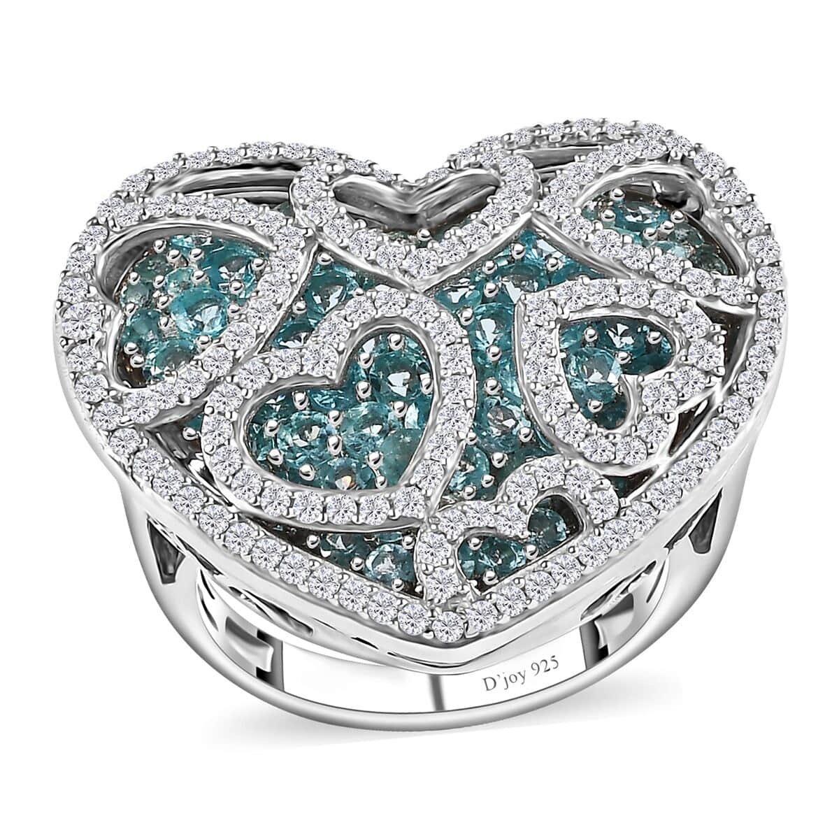 Betroka Blue Apatite and Moissanite 5.00 ctw Heart Ring in Platinum Over Sterling Silver (Size 10.0) image number 0