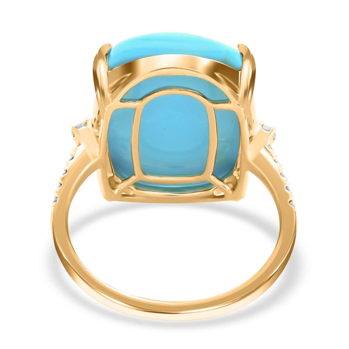 Certified & Appraised Luxoro 14K Yellow Gold AAA Sleeping Beauty Turquoise and G-H I2 Diamond Ring (Size 5.0) 11.00 ctw image number 4