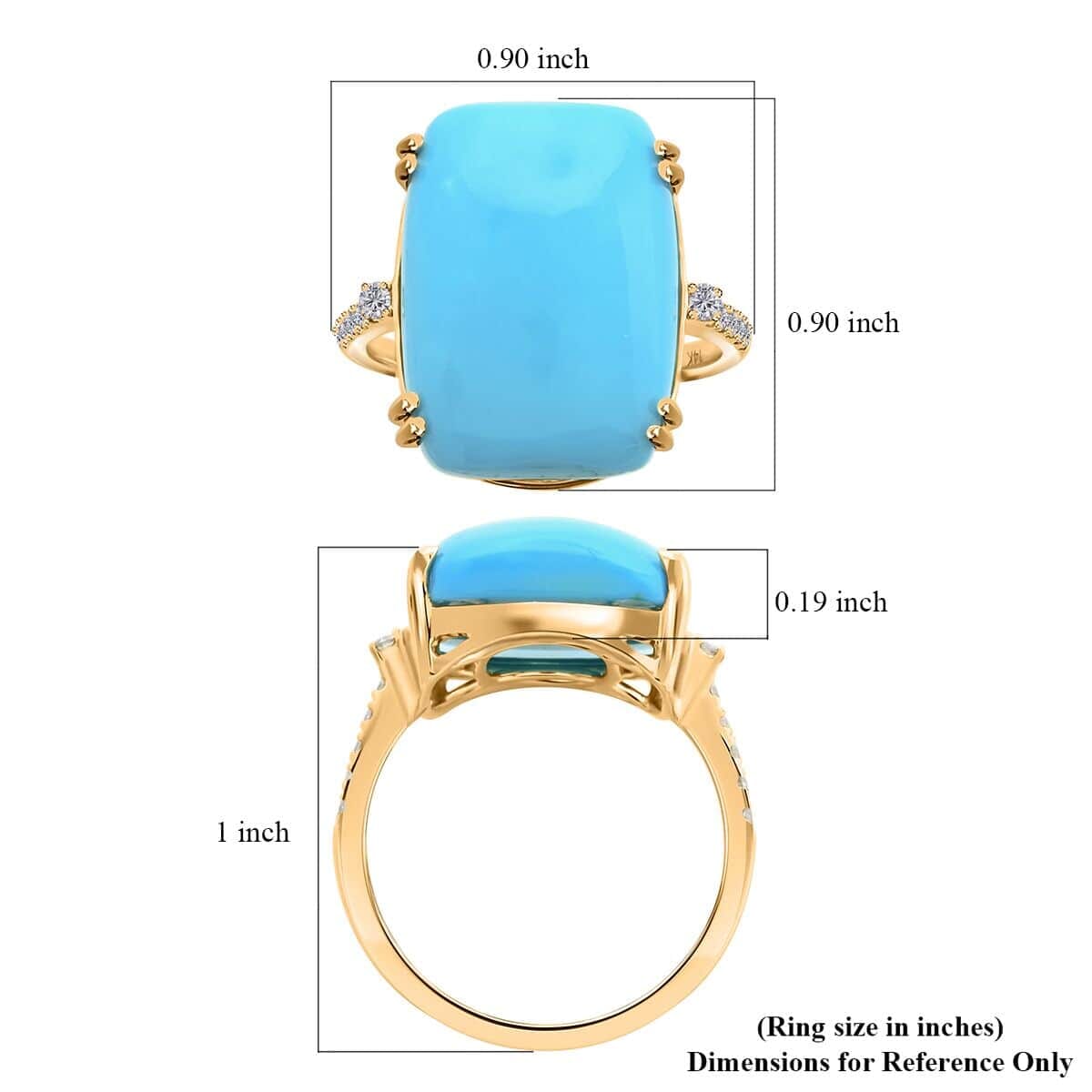 Certified & Appraised Luxoro 14K Yellow Gold AAA Sleeping Beauty Turquoise and G-H I2 Diamond Ring (Size 5.0) 11.00 ctw image number 5