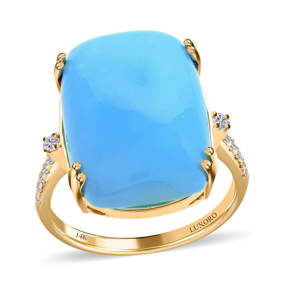 Certified & Appraised Luxoro 14K Yellow Gold AAA Sleeping Beauty Turquoise and G-H I2 Diamond Ring (Size 6.5) 11.00 ctw image number 0