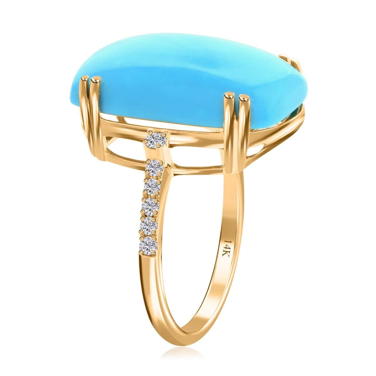Certified & Appraised Luxoro 14K Yellow Gold AAA Sleeping Beauty Turquoise and G-H I2 Diamond Ring (Size 6.5) 11.00 ctw image number 3