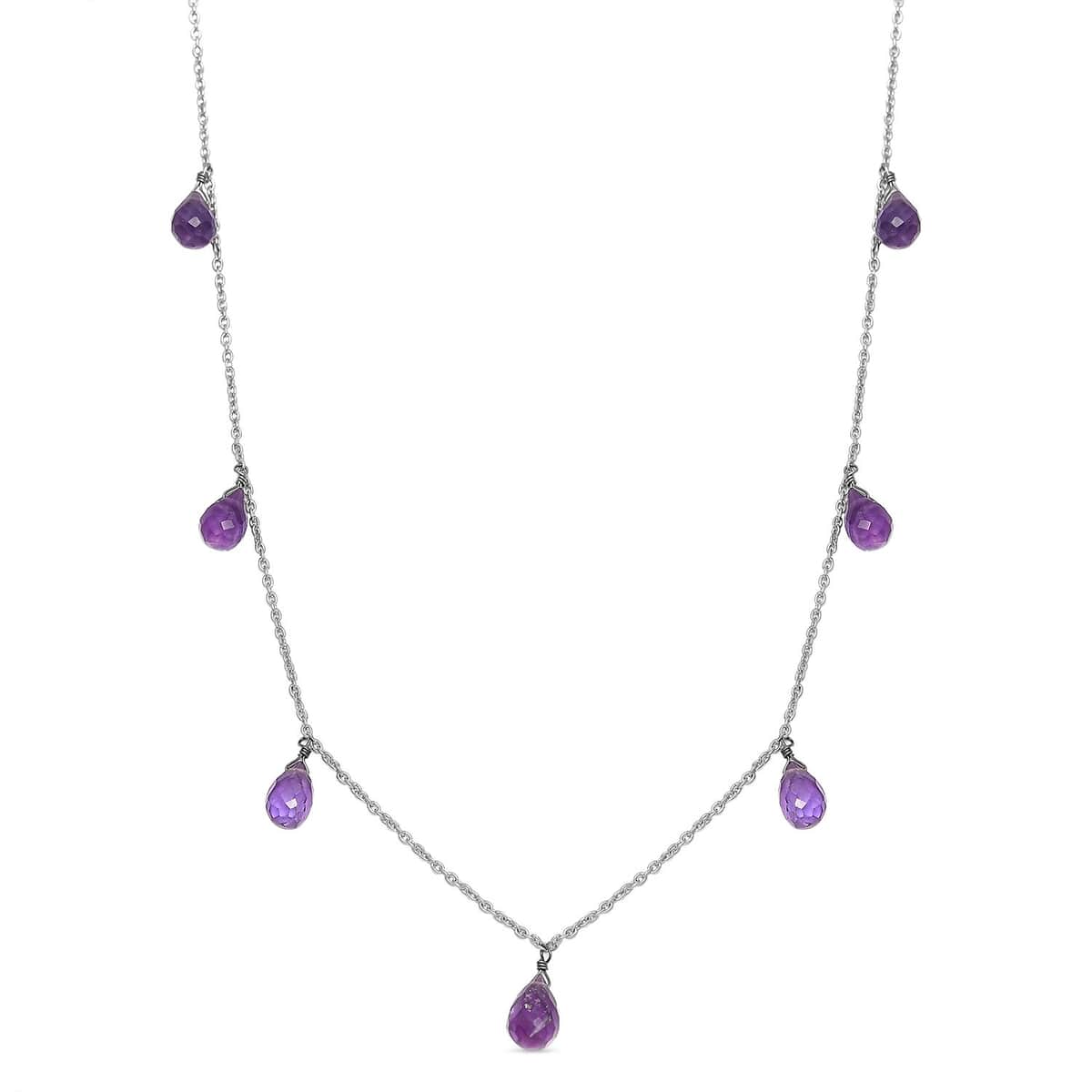 African Amethyst Station Necklace 20 Inches in Rhodium Over Sterling Silver 12.40 ctw image number 0